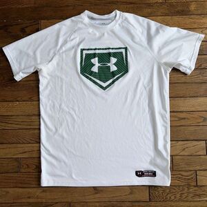 Under Armour Men's White Crewneck Green Logo Athletic Tshirt